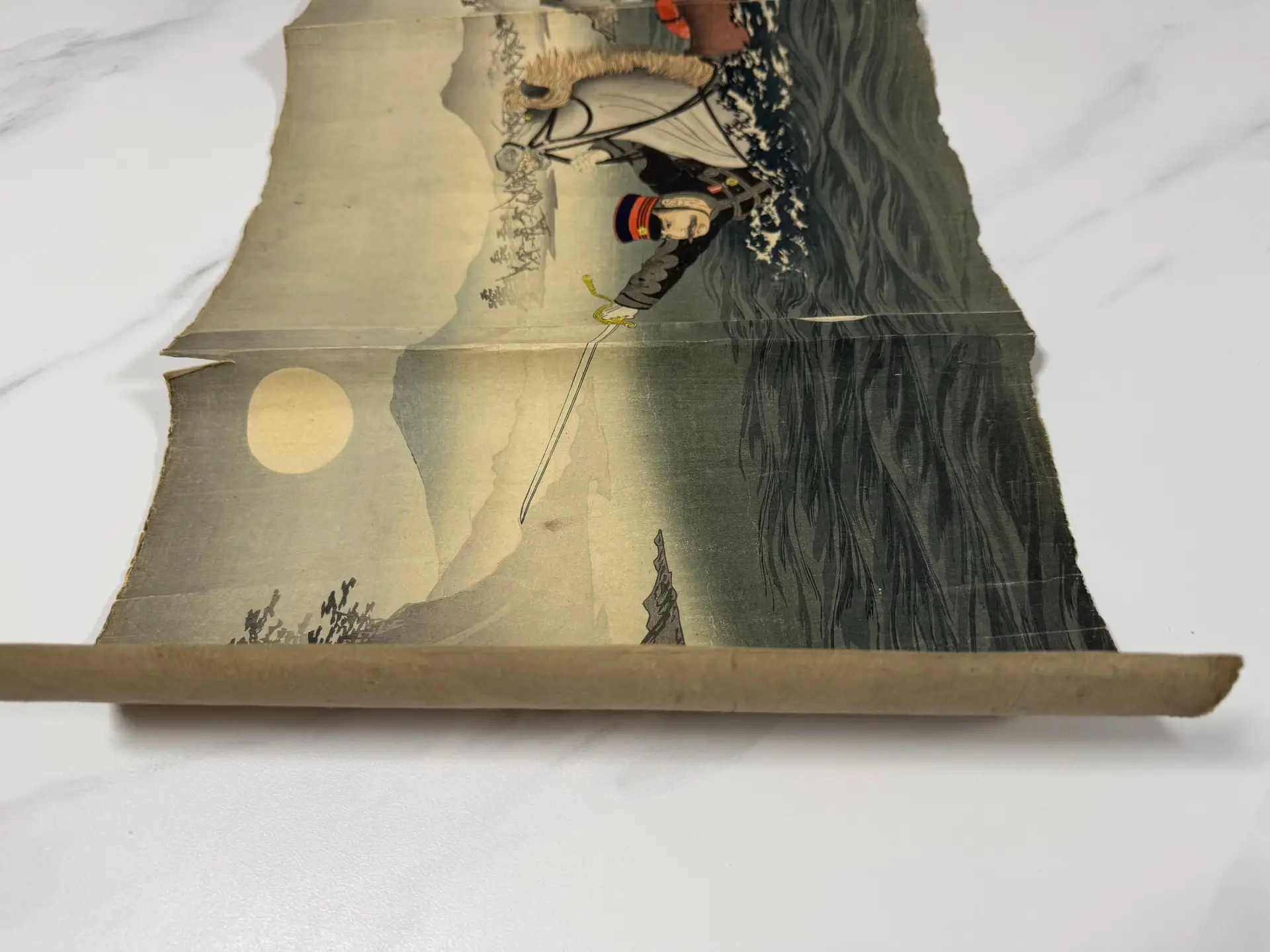 我兵鴨緑江ヲ越ル 楊斎延一 (1894) — antique Japanese ukiyo-e woodblock print